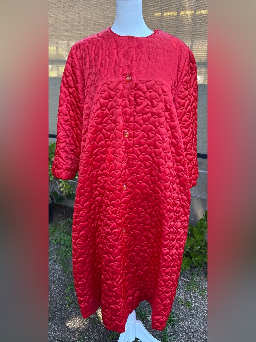 Vintage Charmode Red Quilted Satin Housecoat Robe Long Lounge Duster